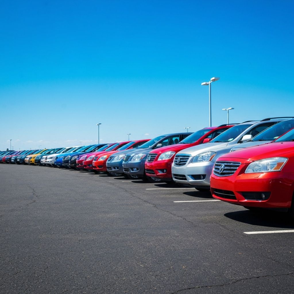 Bright line of cars at the tent sale event
